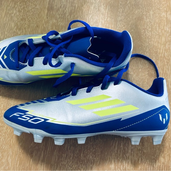 Adidas Kids Blue and Neon Yellow Soccer/Football Cleats - Picture 3 of 8